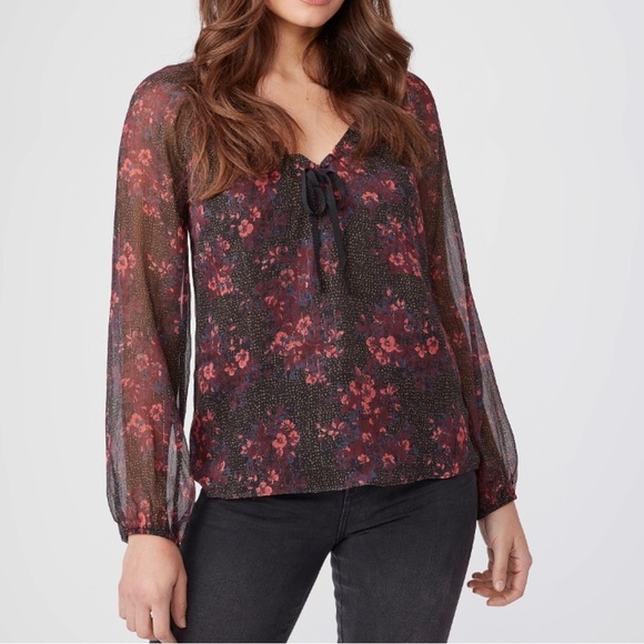 PAIGE Alexius Blouse In Black Multi - 98% Silk- Size S - Picture 1 of 12